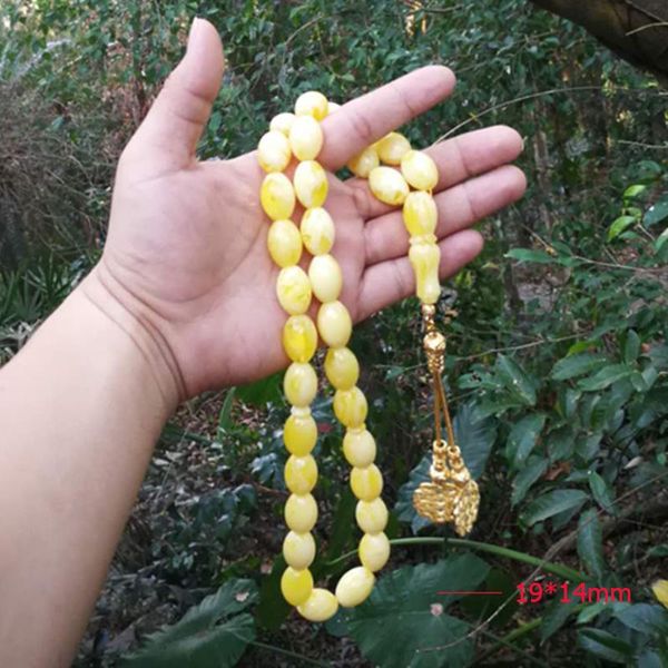 Bracelets design turc Tasbih 33 chapelet perle résine jaune tesbih or Kazaz pompon en métal islamique musulman Ramadan cadeau bracelets arabes