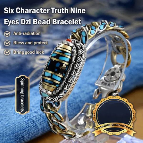 Bracelets Turquoise Six caractères Mantra neuf yeux Dzi perle Bracelet chanceux hommes Bracelet bonne Fortune