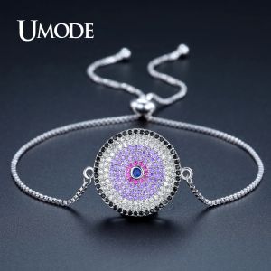 Pulseras UMODE, nuevas pulseras de eslabones de cadena a la moda para mujer, joyería redonda colorida CZ Bracciali Donna, regalo de Navidad UB0103C