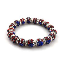 Bracelets drapeau National américain, boule Disco en strass, Bracelets extensibles perlés, 5 pièces/lot