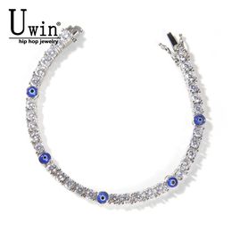 Bracelets Uwin Tennis Bracelet 4 mm Bracelet des yeux bleu turc AAA CZ Iced Out Luxury Bracles en gros