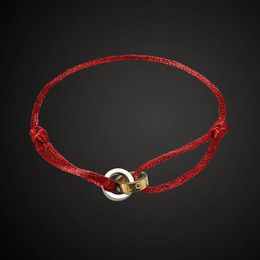 Armbänder Vankeliif Marke Einfaches Edelstahl-Zwei-Kreis-Unisex-Armband Handgefertigtes rotes Seil Klassischer Modeschmuck Bestes Geschenk