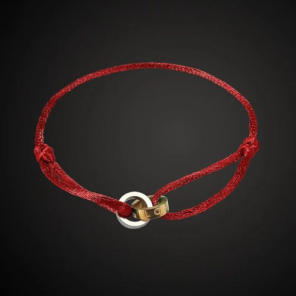 Pulseras Vankeliif Marca Simple Acero Inoxidable Dos Círculos Pulsera Unisex Hecha A Mano Cuerda Roja Joyería De Moda Clásica El Mejor Regalo