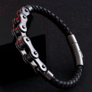 Bracelets vintage 6 mm bracelet en acier inoxydable bracelet Bracelet de chaîne de moto pour hommes bracelets en cuir masculin