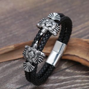 Armbanden Vintage Odin Viking Kraai Armband Mannen Nordic Rvs Celtics Knoop Lederen Viking Armband Biker Mode-sieraden Cadeau