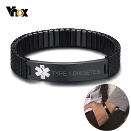 Bracelets VNOX Band de estiramiento de 12 mm Bracelets para mujeres Black Acero inoxidable Tipo 1/2 ALERTA MÉDICA DE DIABETS