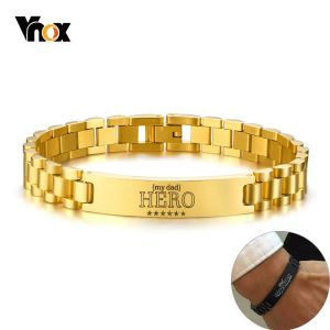 Armbanden Vnox My Dad HERO Armbanden Gepersonaliseerde Quotes Herenarmband Gekwalificeerde roestvrijstalen ID-armband Vaderdagcadeau 19,5 cm / 21 cm