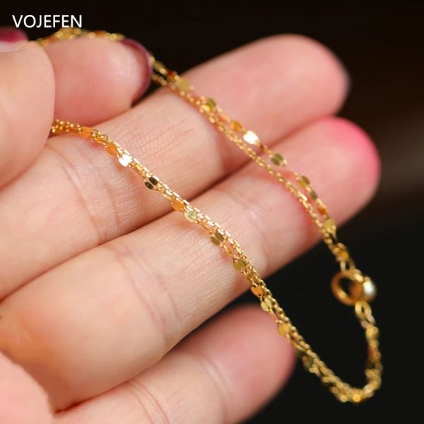 Bracelets Vojefen Pure Gold Bracelet Daurry Capeered Cape Simple Lindos Pearl Pearl Pearlets For Girl Women Beautiful Jewel Holiday Gift NUEVO