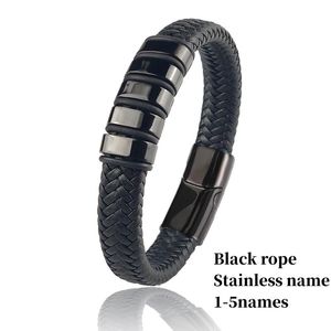 Armbanden WGPTBDL Aangepaste familienaamarmbanden voor heren Roestvrij staal Lederen kralenbedel Gepersonaliseerde armband Paar Vaderdagcadeau