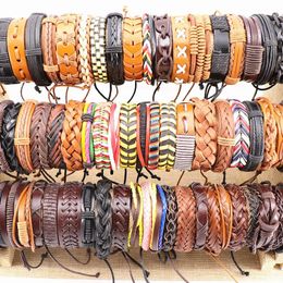 Bracelets en cuir tressé pour hommes et femmes, assortiment de Bracelets Vintage faits à la main, bijoux, vente en gros, 100 pièces/lot