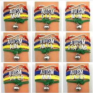 Pulseras Venta al por mayor 10 piezas Conciencia del autismo familia papá hermana tía mamá abuela Nana mamá encanto pulseras multicapa brazaletes para hombre mujer