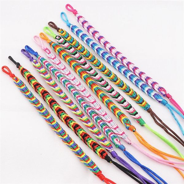 Pulseras al por mayor 30 unids/lote étnico bohemio ajustable trenzado cuerda de algodón pulseras de la amistad para hombre mujer (10 colores)