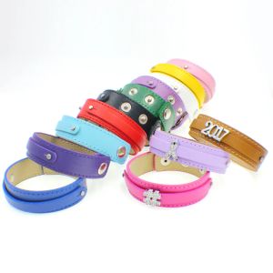 Bracelets en cuir, 50 pièces/lot, 18x210mm, copie, Bracelet à pression avec barre coulissante de 8mm, adapté aux lettres de charme DIY de 8mm, vente en gros