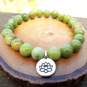 Pulseras Venta al por mayor Pulsera de jades africanos de grado AA Nuevo diseño Lotus Charm Pulsera de energía de yoga para mujeres Joyería de piedras preciosas naturales