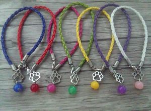 Bracelets en gros de mode (20 pièces + cadeau) perle de verre charme chat chien empreintes de patte pendentif multicolore tressé corde bracelet pour femmes bijoux