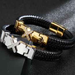 Armbanden Groothandel Echt Leer Man Armband Armband Heren Met Magneet Sluiting Knop Elegante Armband Voor Mannen Logo Naam Graveerbaar