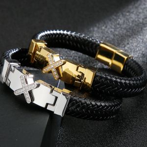 Armbanden Groothandel Echt Leer Man Armband Armband Heren Met Magneet Sluiting Knop Elegante Armband Voor Mannen Logo Naam Graveerbaar