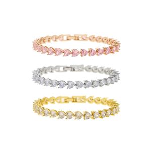Bracelets en gros glacé Bling blanc rose cubique Zircon forme de coeur chaîne de tennis bracelet bracelet pour femmes hommes punk hip hop bijoux