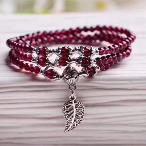 Bracelets Wine Red Garnet Natural Stone Bracelets Perles