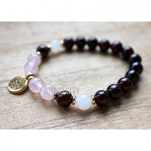 Bracelets WMB36744 grenat Rose Quartz arc-en-ciel pierre de lune Mala Bracelet Lotus pendentif Japa méditation perles cristaux de guérison Bracelet de perles