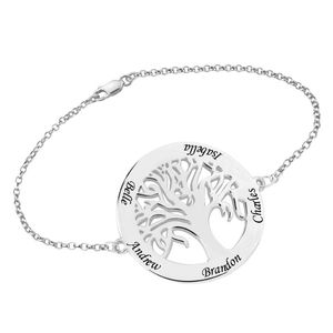 Bracelets femmes nom personnalisé arbre généalogique de vie Bracelet en argent sterling 925 personnalisé lettre Bracelets Pulsera bijoux cadeaux pour les femmes