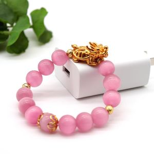 Armbanden Vrouwen Zand Goud Effen Draak Schildpad Feng Shui Opaal Armband Natuurlijke Gladde Roze Cats Eye Steen Kralen Braslet Gift vriendin