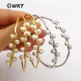 Bracelets WTB387 Belle forme de feuille de perle d'eau douce naturelle en plaqué or/argent de haute qualité pour les femmes cadeau bracelet réglable