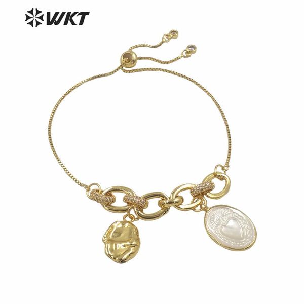 Pulseras WTMPB022 Pulsera de cadena con dije de perla de circonio cúbico electrochapada en oro ajustable para mujer pequeña y pequeña para el cumpleaños de los mejores amigos