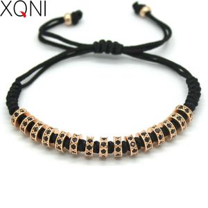 Pulseras XQNI nueva marca de moda pulseras de macramé rosa Micro pavé negro CZ tapones cuentas pulsera de macramé para hombres joyería