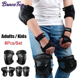 BraceTop 6 piezas Set rodilleras coderas muñequeras conjunto de equipo de protección para niños adultos patinaje sobre ruedas ciclismo ciclismo 240130