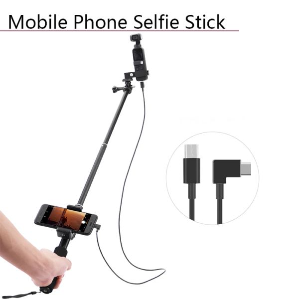 Brackets BRDRC Extension Pole Selfie Stick Módulo de clip fijo Cable de cámara de cardán de mano para DJI Osmo Pocket 2 Typec iOS Android Teléfono