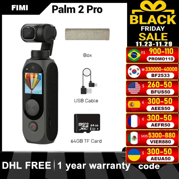 Brackets Fimi Palm 2 Pro 3 Axis Cámara de mano estabilizada 4K 30FPS 160 minutos Reducción de ruido Mic MIC128 ° Gimbal de bolsillo original