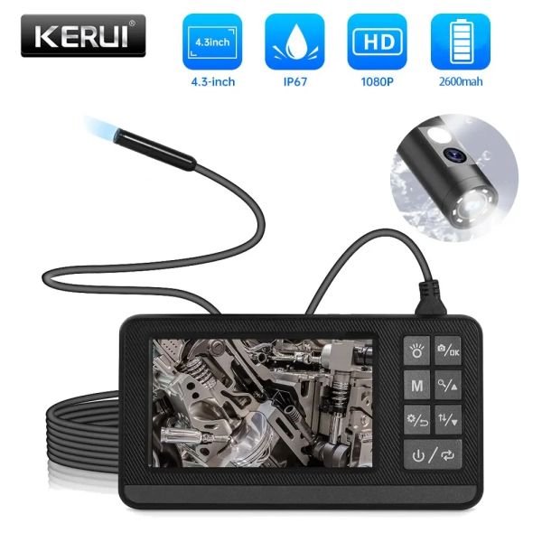 Bracets Kerui Dual Lens Industrial Endoscope Inspection Camera avec écran IP67 Snake imperméable 1080p portable de surface de surface numérique