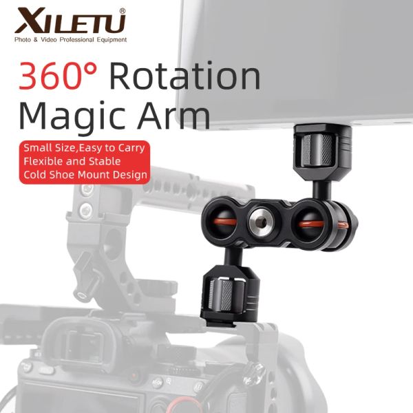 Soportes XILETU TMS2 Brazo Mágico Soporte de Montaje para Cámara Doble Cabezal de Bola Rotación de 360° para Cámara Monitor Luces Grabadoras Micrófono Audio