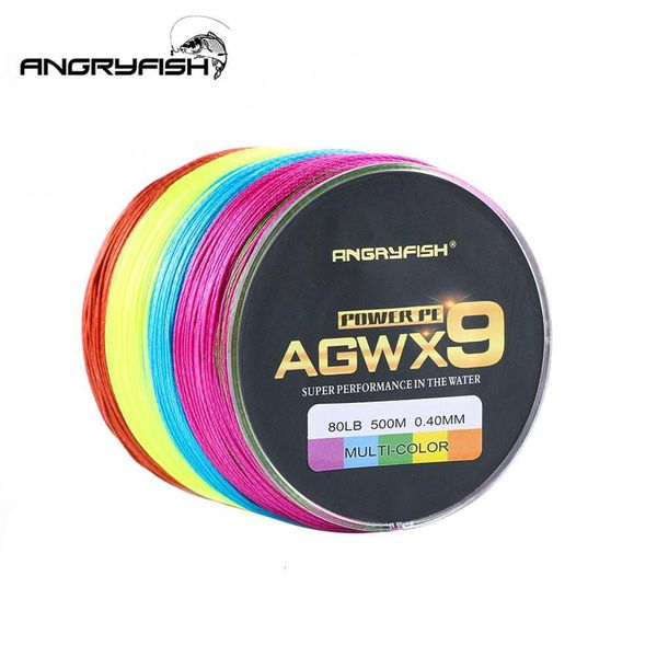 Ligne de tresse ANGRYFISH Diode multicolore X9 PE fil 9 brins tressé 500m547yds ligne de pêche Ultra forte 15LB100LB 230407