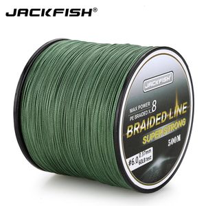 Geflochtene Schnur JACKFISH 500 m, 8 Stränge, glattere PE-geflochtene Angelschnur, 10–80 lb, Multifilament-Angelschnur, Karpfenangeln, Salzwasser, mit Geschenk 230403