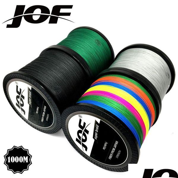 Ligne de tresse Ligne de pêche de marque Jof 1000M Pe Mtifilament Poisson tressé 4 brins 10Lb-80Lb Corde de corde de carpe T191016 Drop Delivery Sp Dhbtp