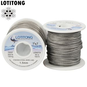 Línea trenzada LOTITONG 70lb368lb Alambre de acero de pesca Líneas de pesca 7x7 49 hebras Cubierta súper suave Plástico Línea líder impermeable 230904