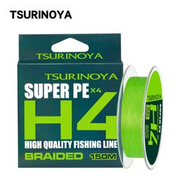 Ligne de tresse TSURINOYA 4 tissages PE ligne de pêche H4 48lb 150m jeu léger jeu de truite longue coulée 4 brins tressé ligne multifilament lisse 230209