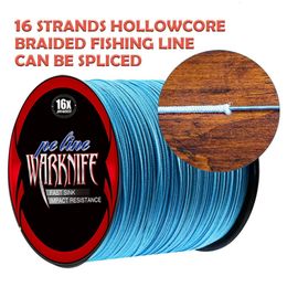 Ligne de tresse Warknife 16 brins 100M - 2000M noyau creux PE ligne de pêche tressée extrême 20LBs-500LBs ligne d'assistance multifilament japonaise bleu 231201