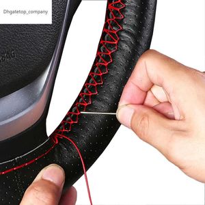 Trenza en el volante del coche, cubiertas de cuero Artificial de PU suave con textura de 38cm, con agujas e hilo, accesorios para automóvil