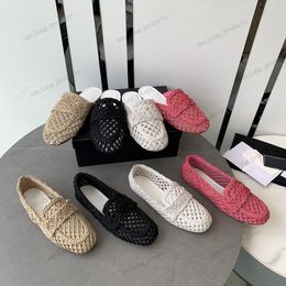 Gevlochten stro mesh Strand luxe sandalen PARIS c pantoffels Dames Flats Zomer Lui gehaakte hennep raffia Designer mode slippers dame Slippers schoenen loafers slijtplekken muilezels