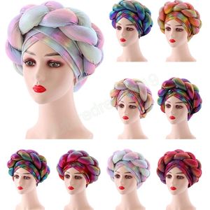 Tresse Turban Tête Wrap Femmes Musulmanes Africaines Chemo Cap Hijab Bonnet Chapeau Perte De Cheveux Femme Foulard Wraps