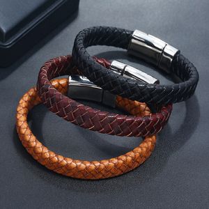 Gevlochten Yinyang Charme lederen armbanden met magnetische sluiting Roestvrij staal Taiji zwarte armband Bangle Cuff polsband voor heren Mode-sieraden