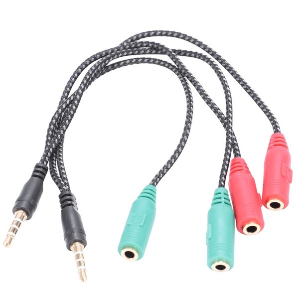 Cable trenzado de 3,5 mm con conector para micrófono, auriculares, audio, extensión auxiliar, cable divisor macho a 2 hembra, cable convertidor para tableta, PC, teléfono inteligente