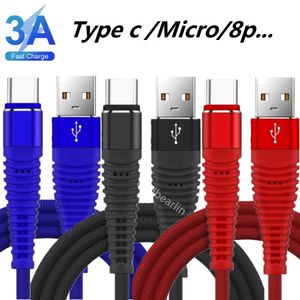 1M 2M 3M Câbles de téléphone portable rapides Tissu Alliage métallique Câbles USB Type C Micro V8 5pin Câble pour Samsung S7 S8 Edge S9 S10 Note 9 LG Xiaomi Huawei