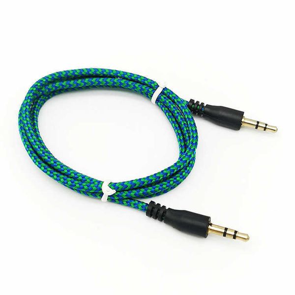 Cable auxiliar de audio trenzado 1 m 3,5 mm Extensión AUX Macho a macho Estéreo Cable de nailon para automóvil Jack para teléfono inteligente PC MP3 Auriculares Altavoz