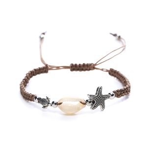 Bracelet tressé unisexe - Bracelet de cheville tissé à la main avec des coquillages Starfish Great Surfer Hawaiian Style Jewelry - Réglable pour l'été