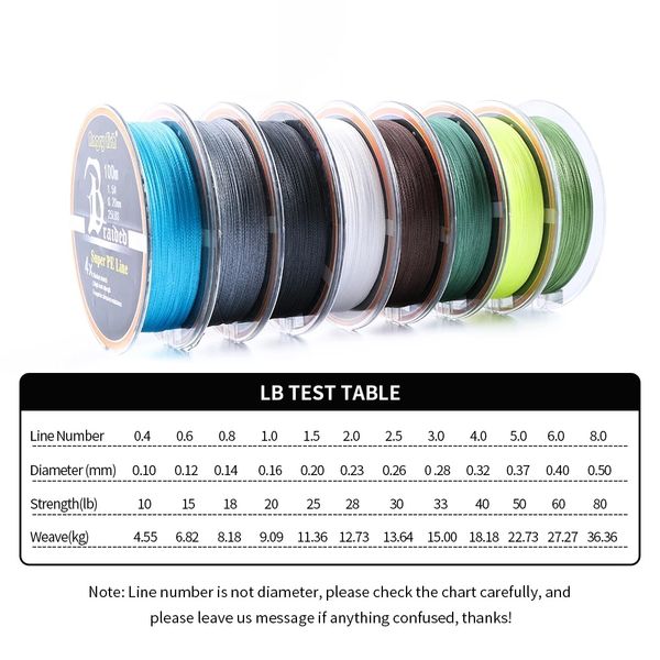 Línea de pesca trenzada 4 Strands FRENOTER MULTIFILAMENT PE BRAID WIRE PARA EL AGUA DE SALET 16 LB-80LB 100M Super Strong Superline