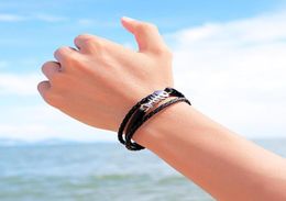 Bracelet de bracelet de bracelet de bracelet de bracelet de bracelet rock en acier inoxydable en cuir en cuir véritable tressé